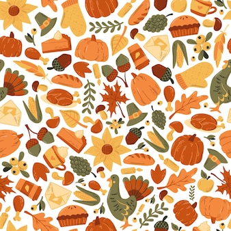 Thanksgiving naadloos patroon met doodles
