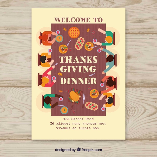 Gratis vector thanksgiving poster met mensen aan tafel