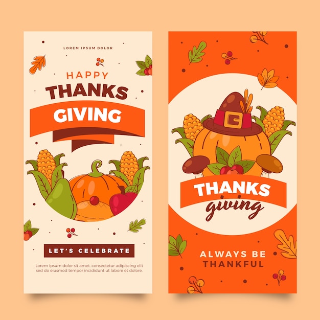 Gratis vector thanksgiving viering verticale banners set