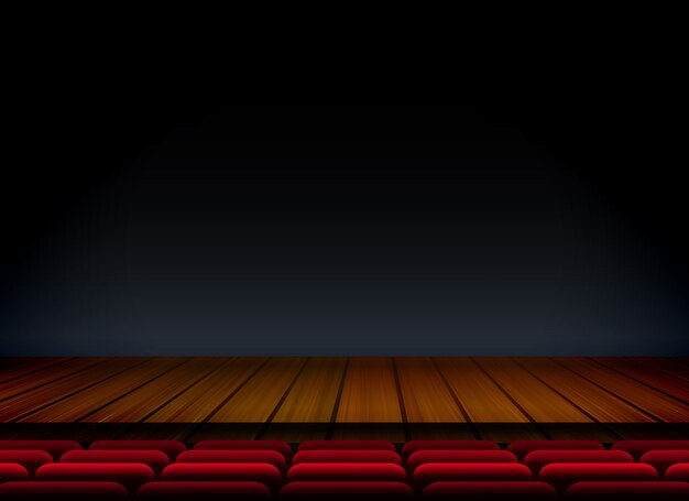 Theater of podium sjabloon voor premier met zit- en houten vloer