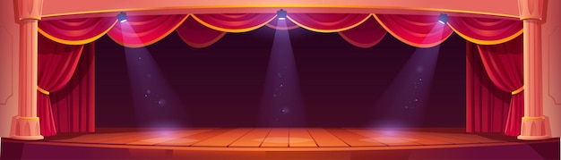 Gratis vector theater podium interieur met gordijnen en kolommen