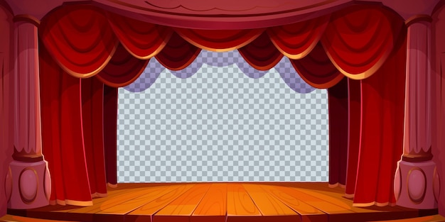 Gratis vector theater podium lege retro scène met gordijnen