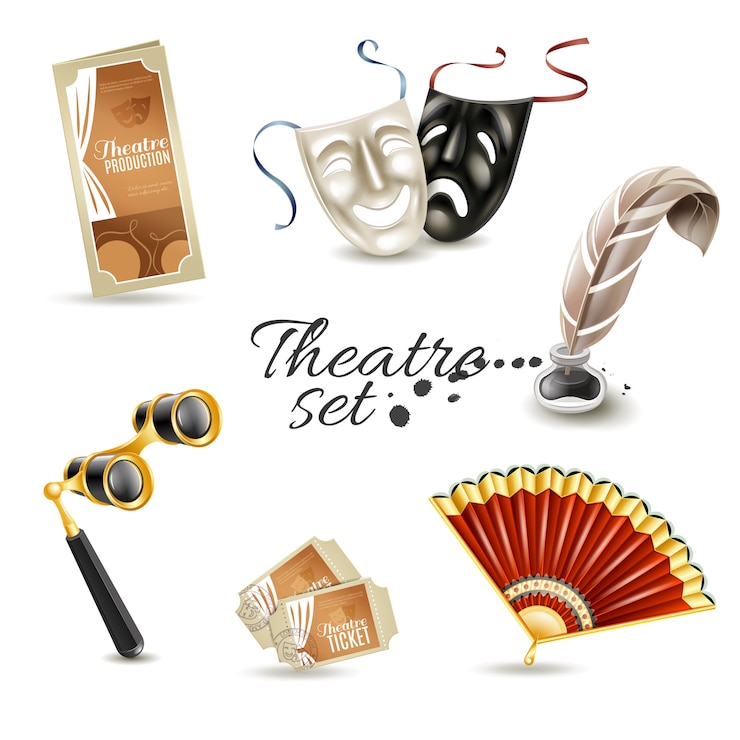 Gratis Vector theaterattributen vlakke geplaatste pictogrammen