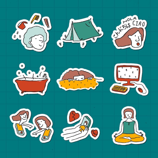 Gratis vector thuis vastzitten om te doen lijst doodle sticker vector