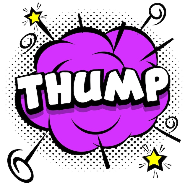 Gratis vector thump comic heldere sjabloon met tekstballonnen op kleurrijke frames