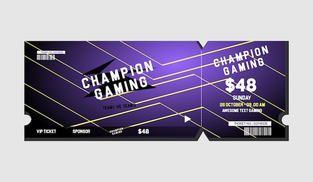 Gratis vector ticketkampioen gaming-ontwerpgradiënt kleurrijk