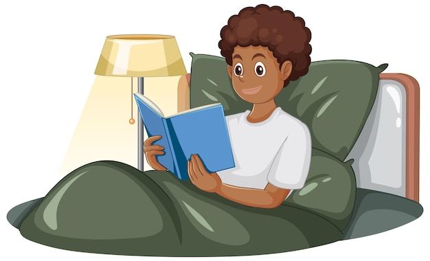 Gratis vector tiener leesboek op bed