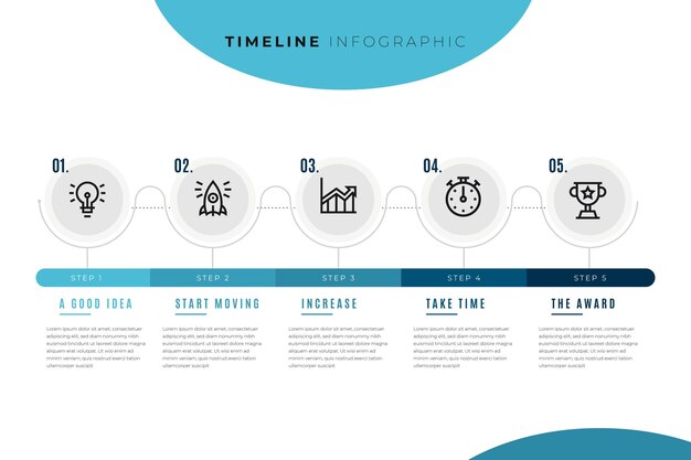 Tijdlijn infographic sjabloon met cirkels en stappen