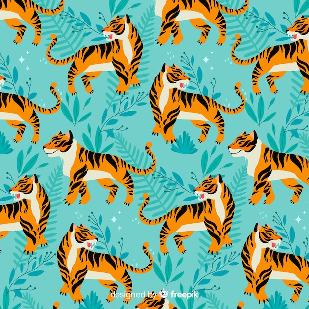 Gratis vector tijger patroon hand getrokken stijl