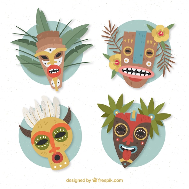 Gratis vector tiki masker collectie met etnische stijl