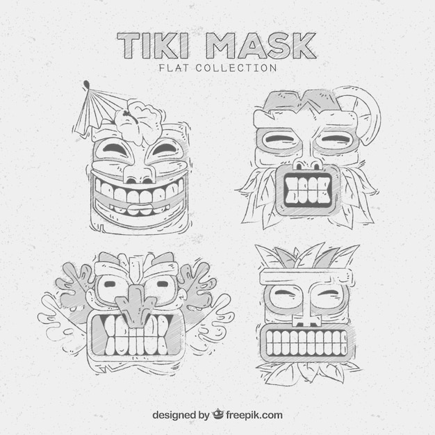 Tiki maskers met potlood tekenstijl