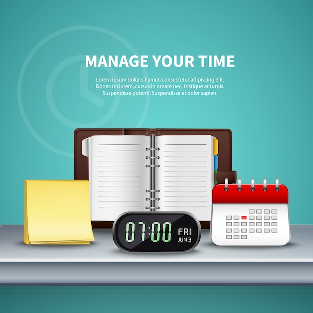 Time management realistische gekleurde compositie