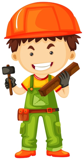 Gratis vector timmerman met hamer en hout