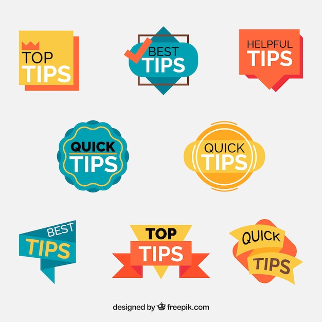 Gratis vector tips labelscollectie in vlakke stijl