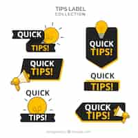 Gratis vector tips labelscollectie in vlakke stijl