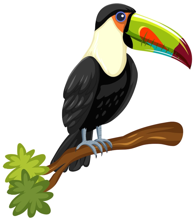 Gratis Vector toekanvogel op een tak op wit wordt geïsoleerd dat