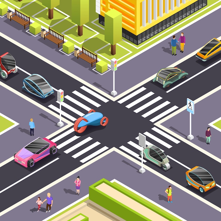 Gratis Vector toekomstige transport isometrische straatbeeld
