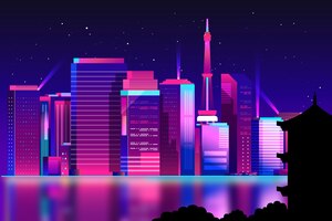 Gratis vector tokyo stad in neonlichten