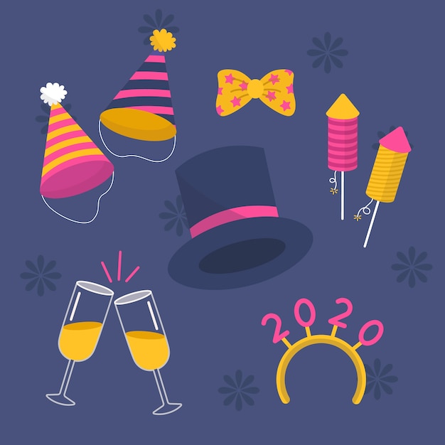 Gratis vector top hat en 2020 party element collectie