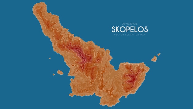 Topografische kaart van Skopelos, Griekenland. gedetailleerde hoogtekaart van het eiland.