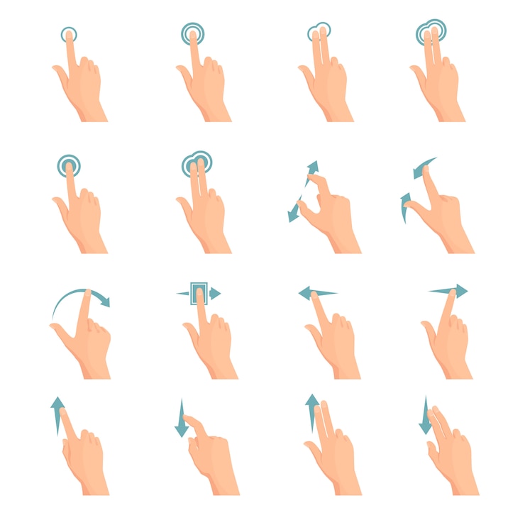 Gratis Vector touch screen handgebaren flat gekleurde pictogram serie met pijlen richting tonen