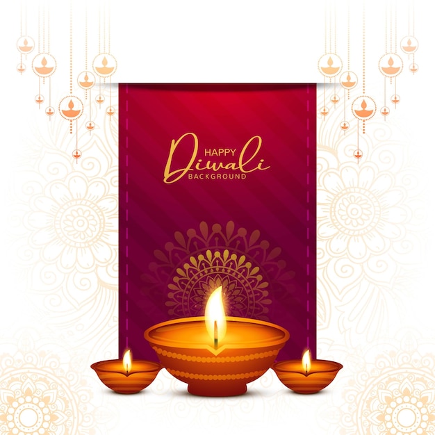 Gratis vector traditioneel indiase festival diwali met lampen kaart achtergrond