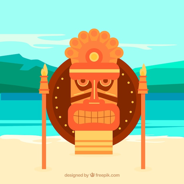 Gratis vector traditioneel tribal masker en fakkels