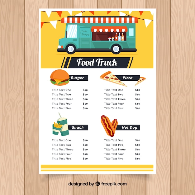 Gratis vector traditioneel voedsel truck menu met leuke stijl