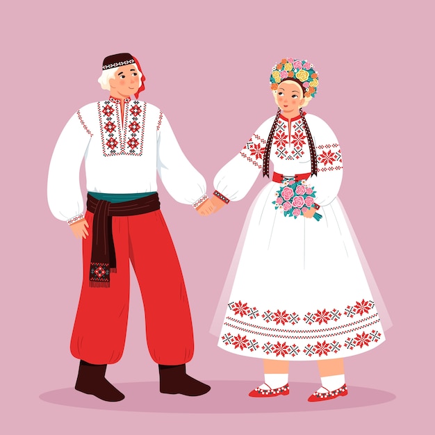 Traditionele balcanic kleding met vrouw en man