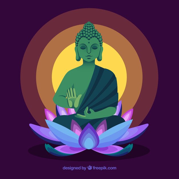 Traditionele budha met plat ontwerp