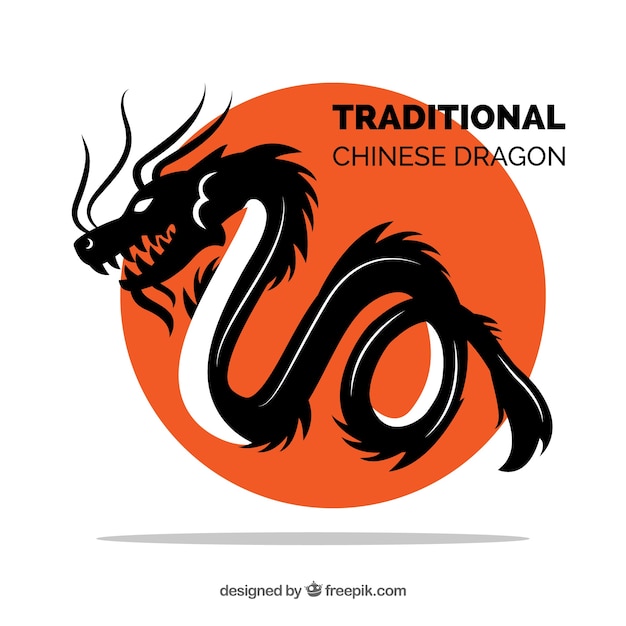 Gratis vector traditionele chinese draak met silhouetontwerp