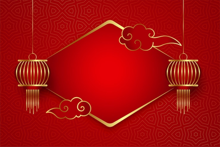 Gratis Vector traditionele chinese lantaarn en wolk op rode achtergrond