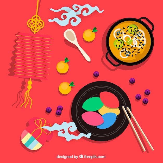 Gratis vector traditionele chuseok achtergrond in vlakke stijl