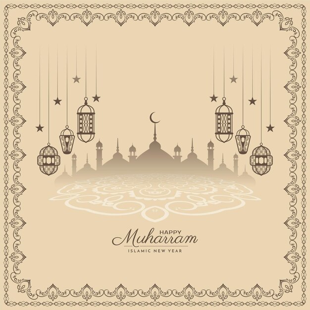 Traditionele Happy Muharram en islamitische nieuwjaarsmoskee achtergrond