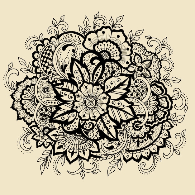 Traditionele indiase stijl, decoratieve bloemenelementen voor henna-tatoeage,