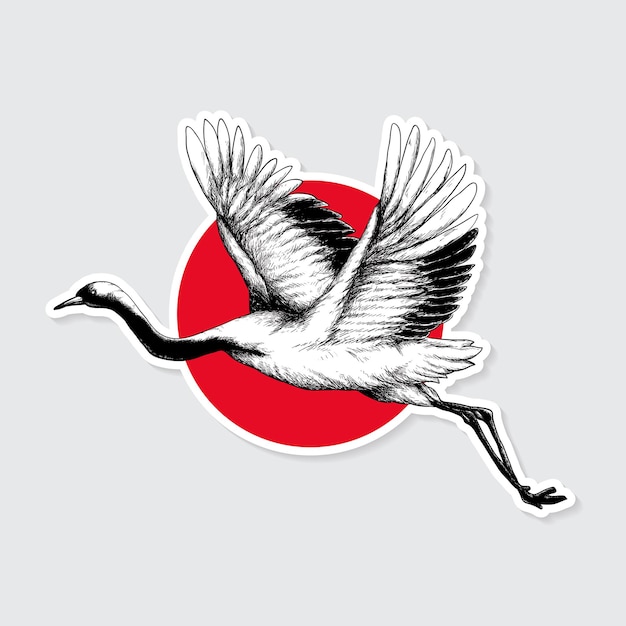 Traditionele Japanse kraanvogelsticker met witte rand white