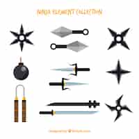 Gratis vector traditionele ninja-elementencollectie met plat ontwerp