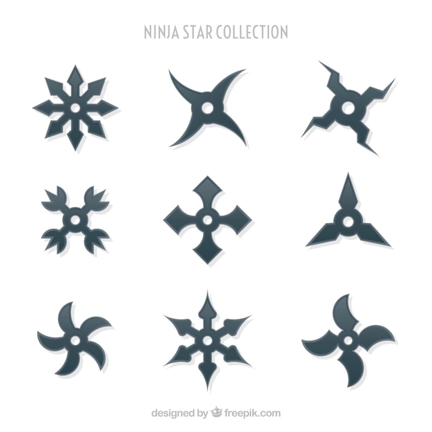 Traditionele ninja-sterrencollectie met plat ontwerp