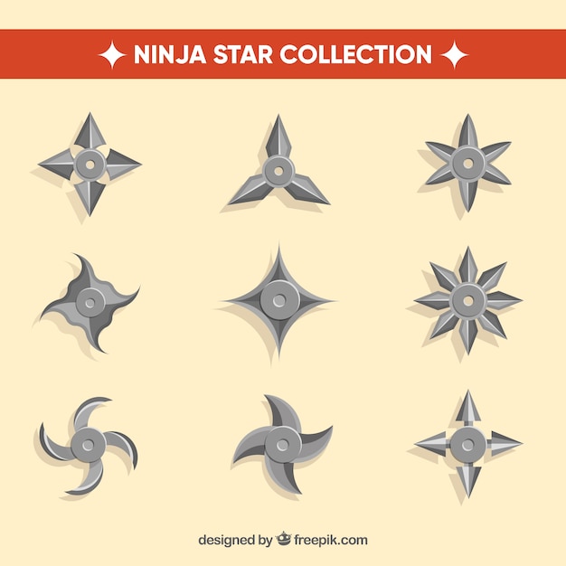 Traditionele ninja-sterrencollectie met plat ontwerp
