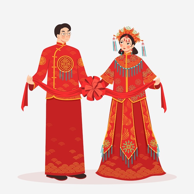 Traditionele rode kleding met vrouw en man