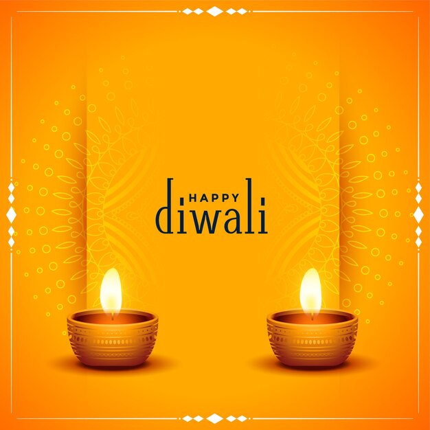 Traditionele vrolijke diwali oranje kaart met realistische diya
