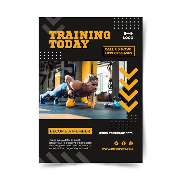 Gratis vector training vandaag tekst van sport poster sjabloon