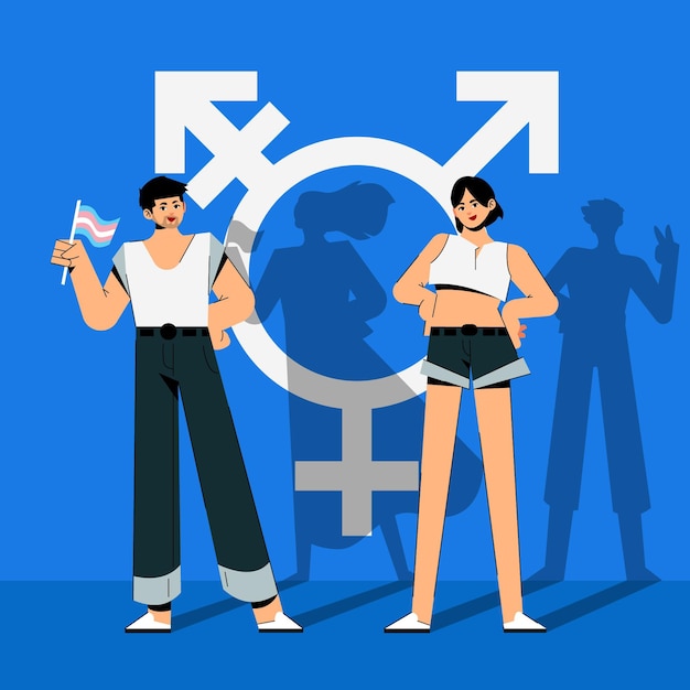 Gratis vector transgender-vertegenwoordiging in plat ontwerp geïllustreerd