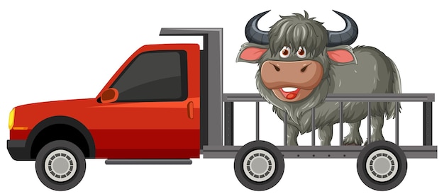 Gratis vector transport van de yak in een rode pick-up