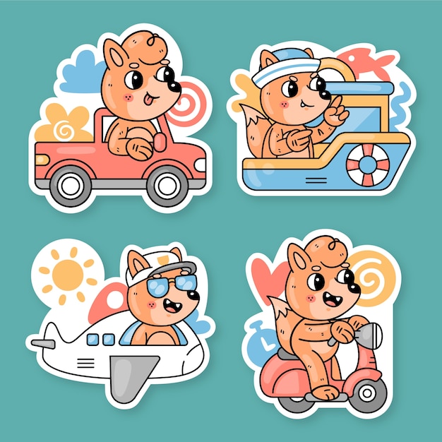 Gratis vector transportstickers verzamelen met fred de vos