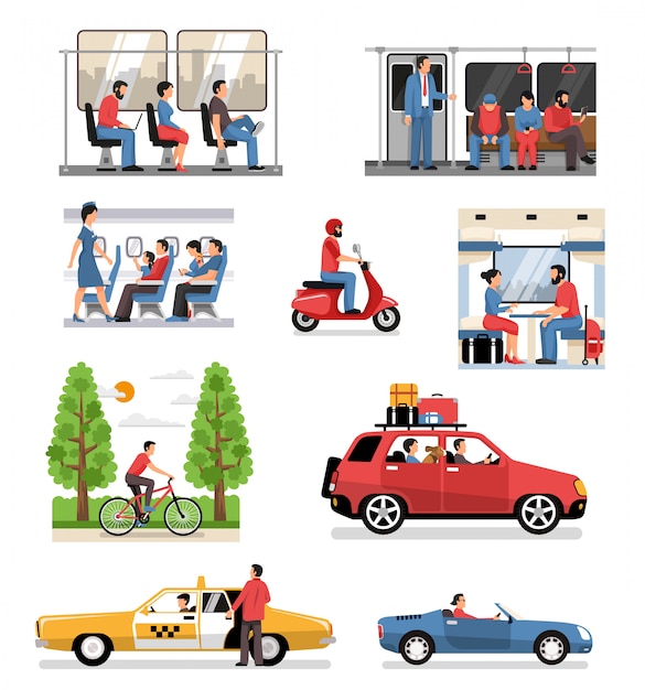 Gratis vector transportvoertuigen mensen set