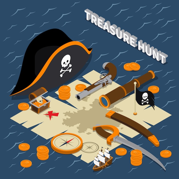 Gratis vector treasure hunt isometrische samenstelling