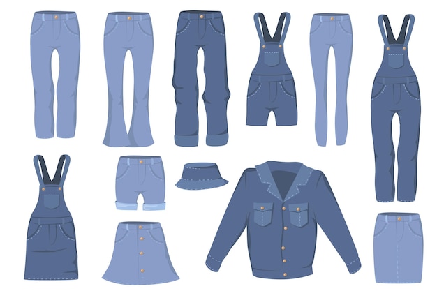 Trendy platte set van denim kleding