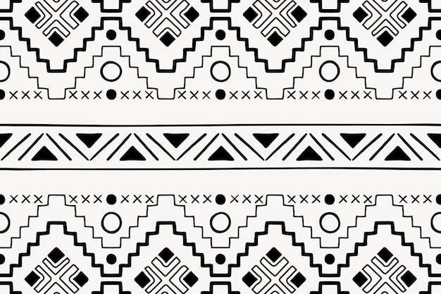 Gratis vector tribal patroon achtergrond, zwart-wit naadloze azteekse ontwerp, vector