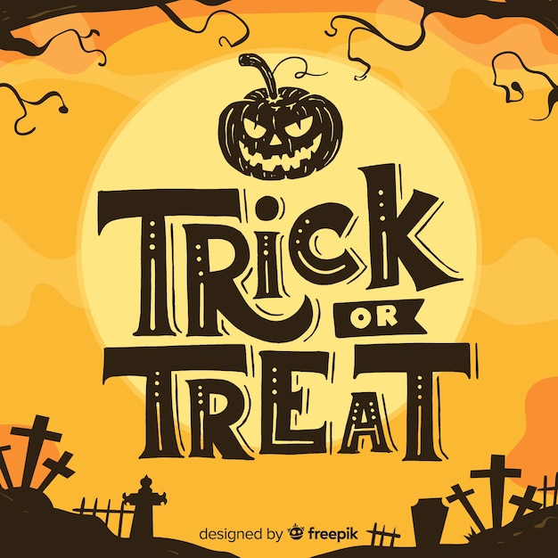 Trick or treat belettering met begraafplaats